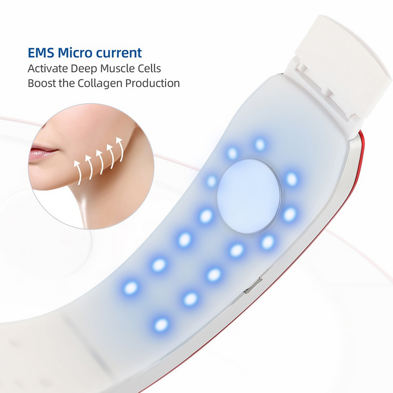 EMS arc karcsúsító áll emelő öv gép Piros-kék LED foton Hot Compress Therapy V-arc vibrációs masszírozó V-vonal felhúzás