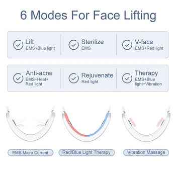 Ηλεκτρική V-Face Lifting Συσκευή EMS Massage Double Chin Remove σε σχήμα V Κόκκινο/Μπλε LED Light Therapy Συσκευή ανόρθωσης προσώπου για αδυνάτισμα προσώπου