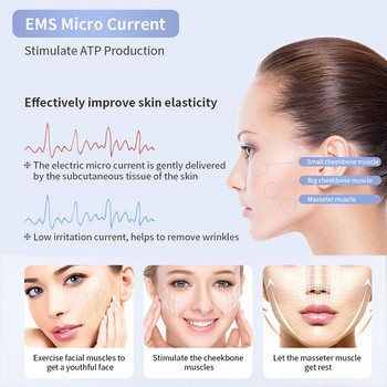 Ηλεκτρική V-Face Lifting Συσκευή EMS Massage Double Chin Remove σε σχήμα V Κόκκινο/Μπλε LED Light Therapy Συσκευή ανόρθωσης προσώπου για αδυνάτισμα προσώπου