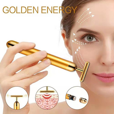 Energy 24K Gold T Beauty Bar Ролков масажор за лице T-Shape Energy Beauty Bar Pulse Firming Face Massage Lift Tool