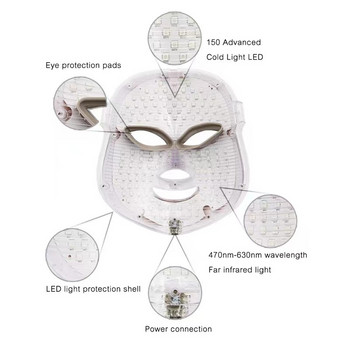 Μάσκα προσώπου 7 χρωμάτων Light LED Αναζωογόνηση δέρματος Μάσκα LED Φωτοθεραπεία Περιποίηση προσώπου Beauty Anti Acne Λευκαντική Μάσκα αφαίρεσης ρυτίδων