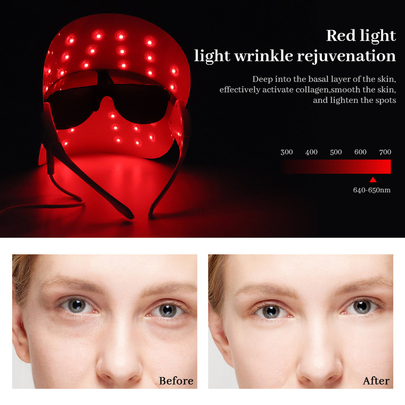 Led Facial Mask 3 Color Light Therapy foton bőrfeszesítő szépség maszk ráncok akne eltávolítása LED fényterápiás arcápoló gép