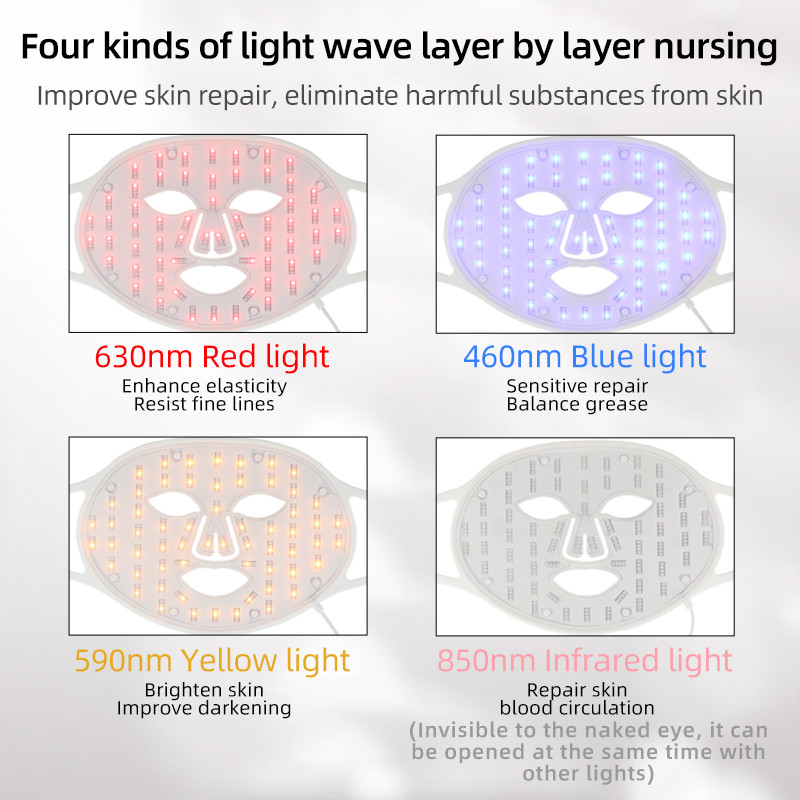 USB Charge 4 Colors LED arcmaszk foton terápiás bőrfiatalítás aknés ránctalanítás bőrápoló maszk bőrvilágosító