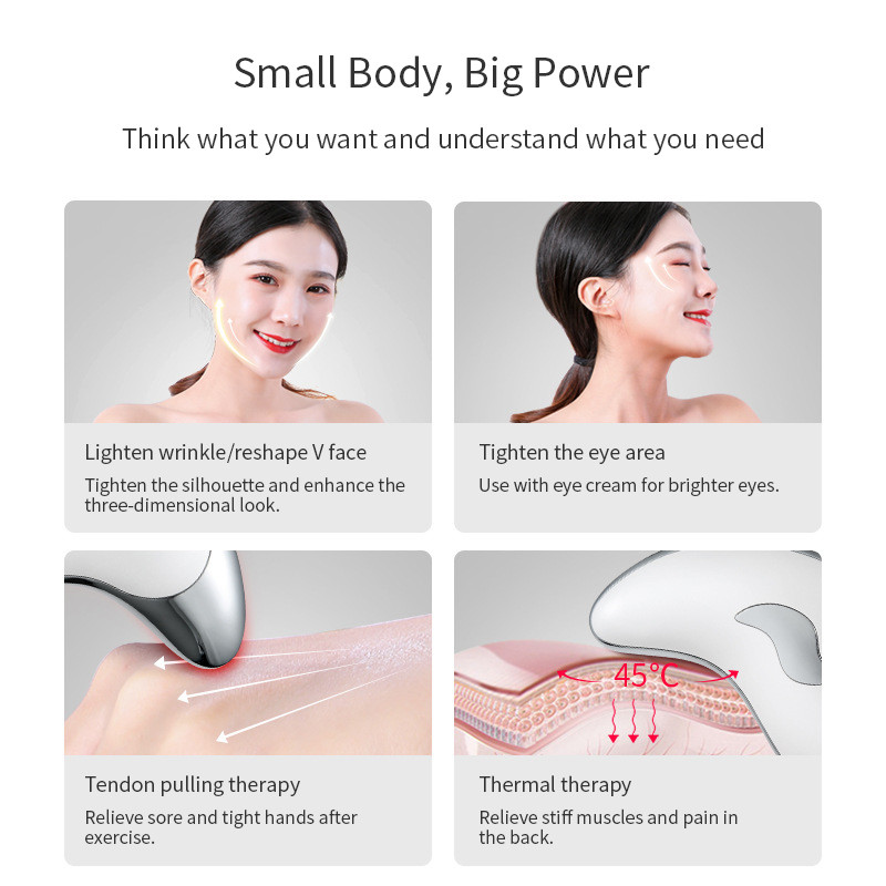 Face Lift Guasha Masszírozó Mikroáramú Face Lift gép Fűtött Vibrációs Piros Kék Terápia Kaparó Lemez Szépség Karcsúsító eszközök