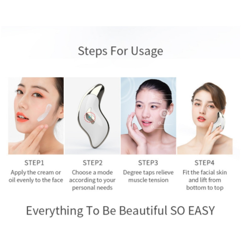 Face Lift Guasha Masszírozó Mikroáramú Face Lift gép Fűtött Vibrációs Piros Kék Terápia Kaparó Lemez Szépség Karcsúsító eszközök