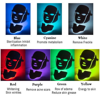 7Colors LED Light Photon Therapy Μάσκα προσώπου + λαιμού κατά των ρυτίδων σύσφιξη των πόρων Αναζωογόνηση του δέρματος Μηχάνημα ομορφιάς μασάζ προσώπου