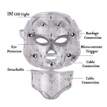 7Colors LED Light Photon Therapy Μάσκα προσώπου + λαιμού κατά των ρυτίδων σύσφιξη των πόρων Αναζωογόνηση του δέρματος Μηχάνημα ομορφιάς μασάζ προσώπου