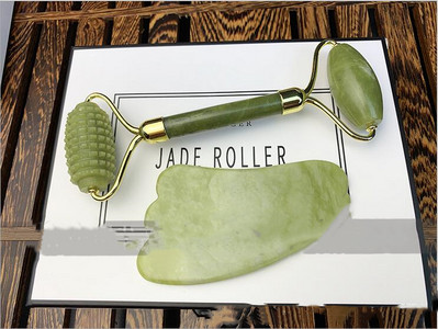 3 az 1-ben Jade Roller Eyes arcmasszázs készlet bőrhenger, duplafejű Jade henger, 1 db Gua Sha eszköz, arc szemgolyó nyakmasszázshoz