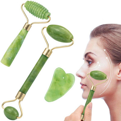 3 u 1 Jade Roller Eyes Facial Massage Kit Skin Roller, Jade Roller s dvostrukom glavom, 1 kom Gua Sha Alat, za masažu lica, očne jabučice, vrata