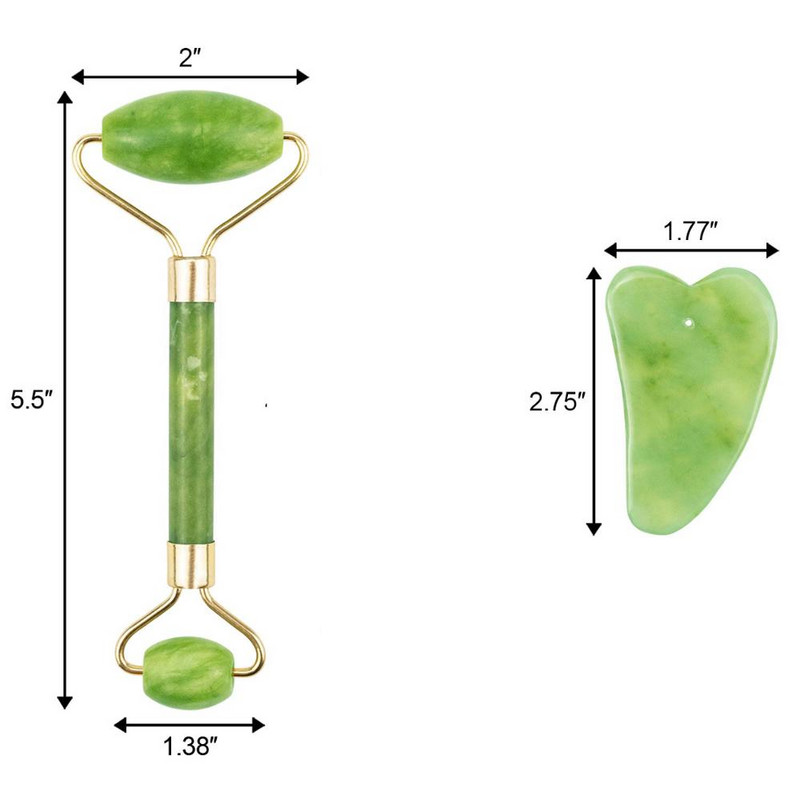 3 az 1-ben Jade Roller Eyes arcmasszázs készlet bőrhenger, duplafejű Jade henger, 1 db Gua Sha eszköz, arc szemgolyó nyakmasszázshoz