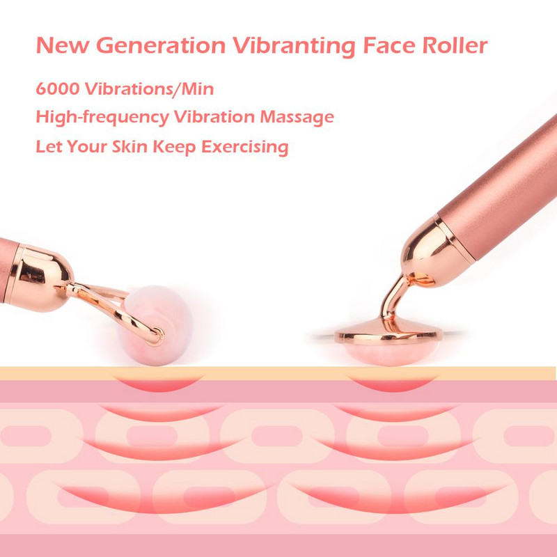 Vibráló görgős arcmasszázs Természetes Rózsakvarc Jade Görgős Arc Lifting Roller Jade Stone Archenger Szépségmasszázs eszköz