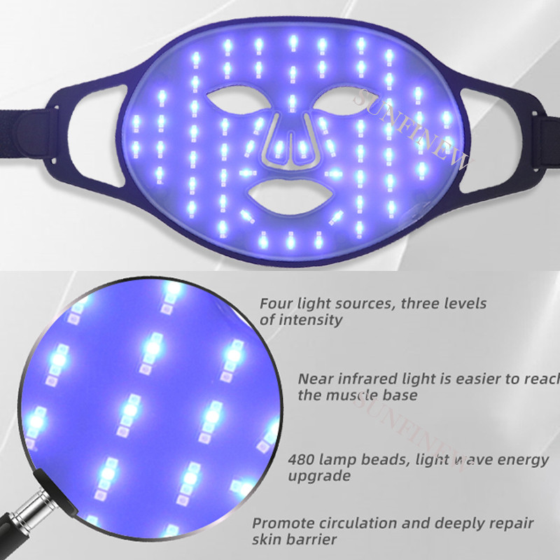 480 Beads szilikon LED maszk Arc szépség arcmaszk terápia Red Light szilikon maszk nyakbőrápoló infravörös készülékkel 2023