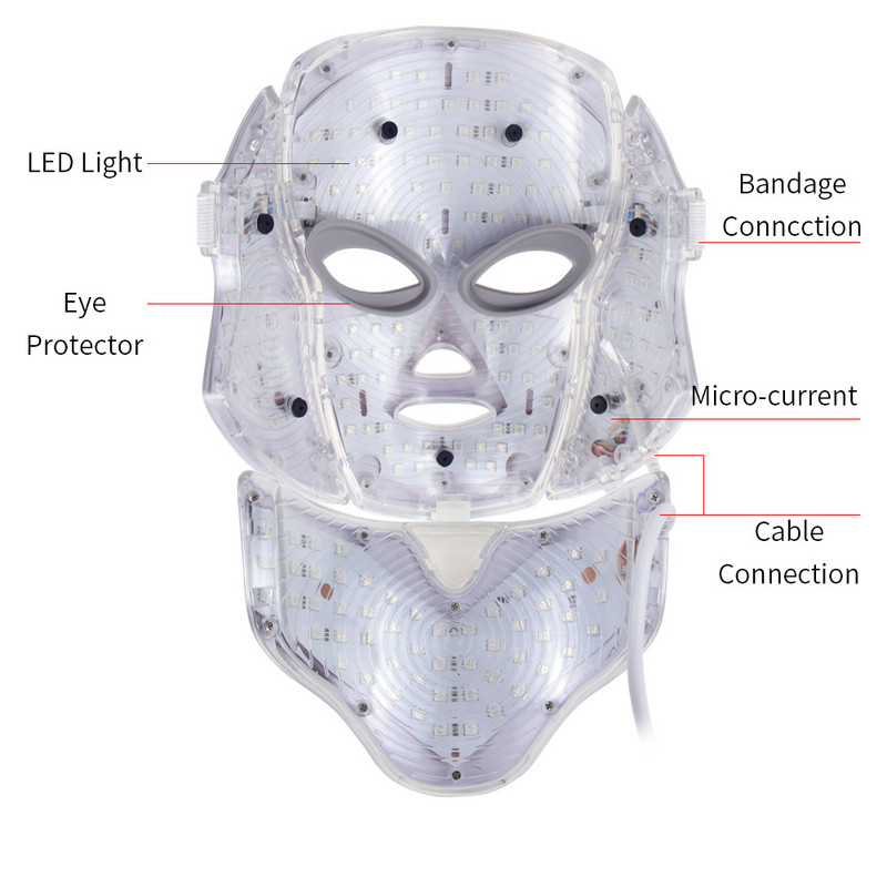 LED-es arcmaszk Szépség bőrfiatalítás Photon Light 7 szín maszk terápia mikroáram ránc akne feszesítő bőr eszköz