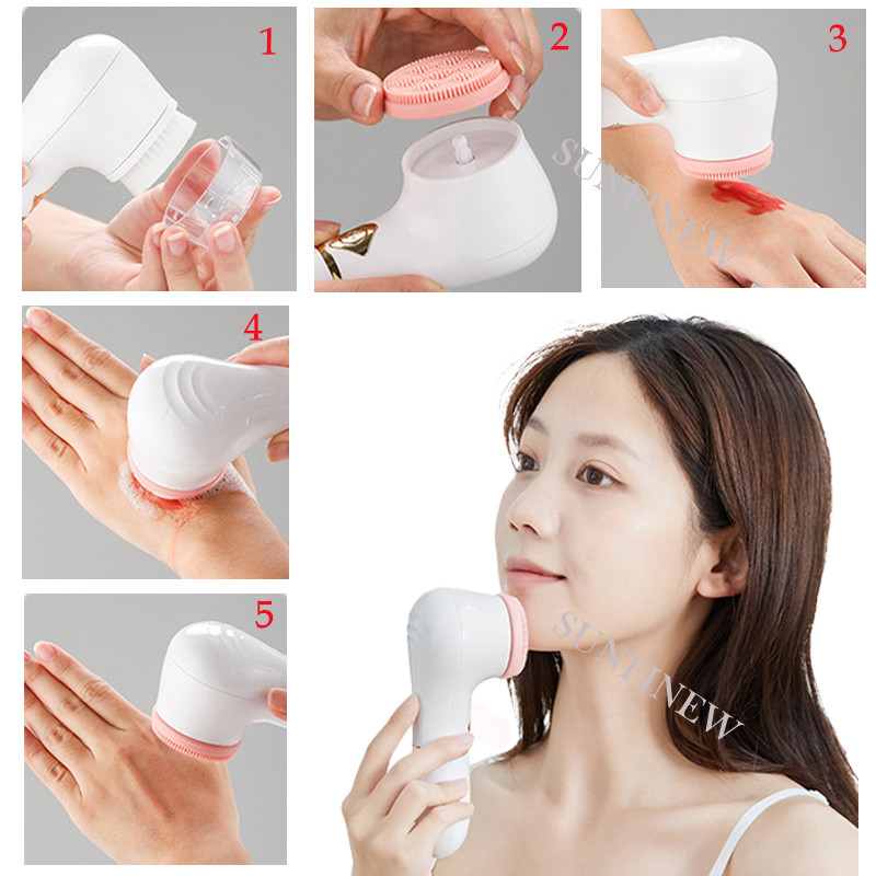 Perie electrică 3 în 1 pentru curățarea profundă a feței Perie rotativă din silicon Masoare pentru îndepărtarea punctelor negre Peeling impermeabil pentru piele Nou