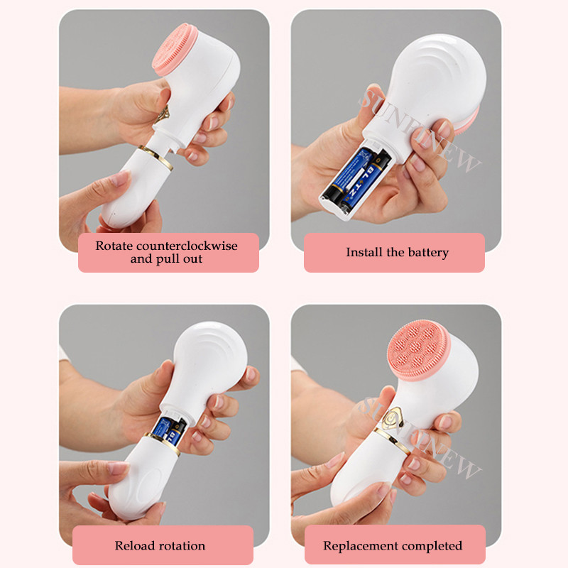 Perie electrică 3 în 1 pentru curățarea profundă a feței Perie rotativă din silicon Masoare pentru îndepărtarea punctelor negre Peeling impermeabil pentru piele Nou