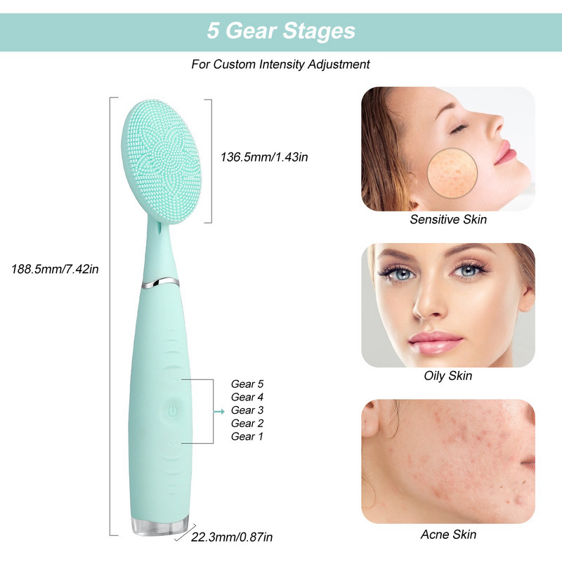 Ηλεκτρική βούρτσα καθαρισμού προσώπου Βούρτσα προσώπου σιλικόνης IPX6 Αδιάβροχο μηχάνημα καθαρισμού Μασάζ απολέπισης Εργαλεία περιποίησης δέρματος