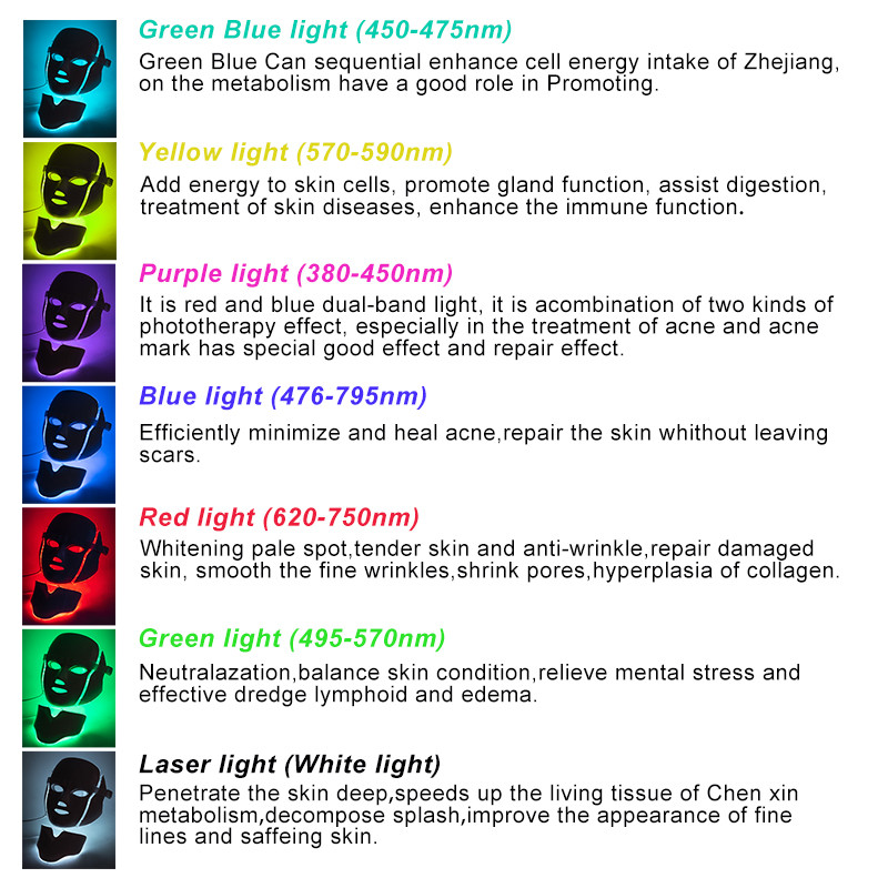 Beauty Photon LED Facial Mask Therapy 7 Colors led Bőrfiatalító Ránctalanító Akne Maszk Arc Nyak Beauty Spa