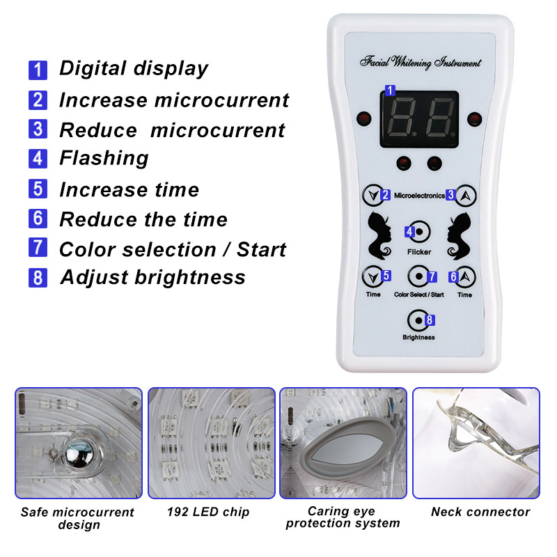 Beauty Photon LED Facial Mask Therapy 7 Colors led Bőrfiatalító Ránctalanító Akne Maszk Arc Nyak Beauty Spa