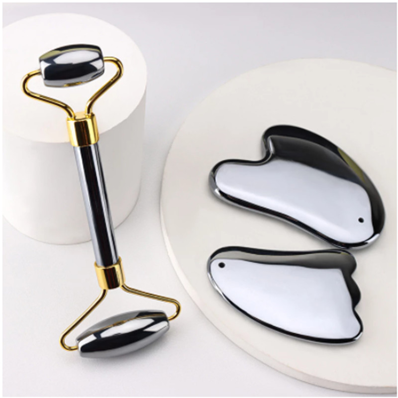 Arcmasszázs Jade Roller Guasha készlet Természetes Terahertz Energy Stone Masszírozó Szem Arc Nyak Thin Lift Relax Karcsúsító eszközök