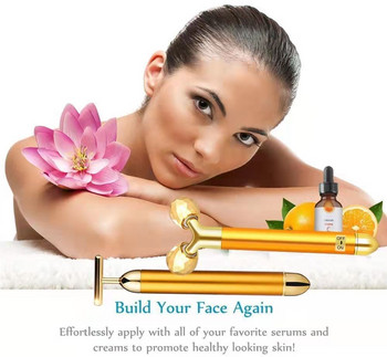2 ΣΕ 1 Beauty Bar 24K Golden Pulse Face Massager Face Ηλεκτρικός 3D Roller T Shape Massage Εργαλείο περιποίησης δέρματος Face Lift Αντιρυτιδικό
