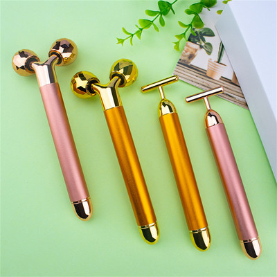 2 ÎN 1 Beauty Bar 24K Golden Pulse Facial Facial Massager Electric 3D Roller T Shape Masaj Instrument de îngrijire a pielii Lifting facial Antirid