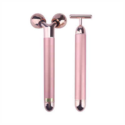 2 AZ 1-BEN Beauty Bar 24K Golden Impulzus Arcmasszírozó Elektromos 3D Roller T alakú Masszázs Bőrápoló Szerszám Face Lift ránctalanító