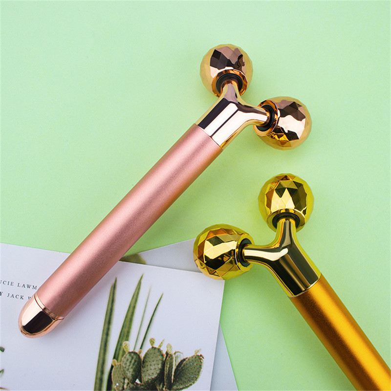 2 AZ 1-BEN Beauty Bar 24K Golden Impulzus Arcmasszírozó Elektromos 3D Roller T alakú Masszázs Bőrápoló Szerszám Face Lift ránctalanító