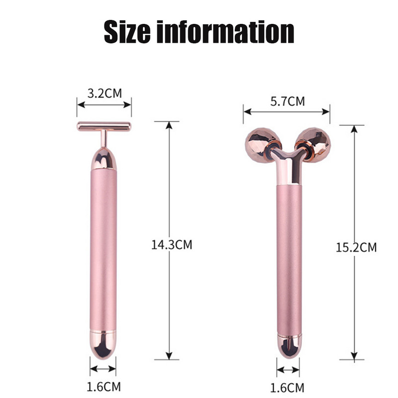 2 AZ 1-BEN Beauty Bar 24K Golden Impulzus Arcmasszírozó Elektromos 3D Roller T alakú Masszázs Bőrápoló Szerszám Face Lift ránctalanító