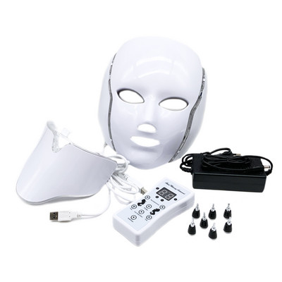 7 spalvų šviesi LED veido kaukė su kaklo veido priežiūros gydymu Beauty Anti-acne Therapy Veido balinimo odos atjauninimo aparatas