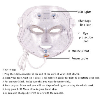 7 цветна LED маска за лице, шия EMS Микроток против бръчки, премахване на акне, подмладяване на кожата на врата, корейска машина за фотонна терапия