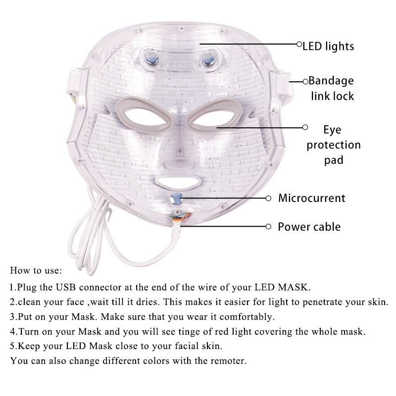 7 цветна LED маска за лице, шия EMS Микроток против бръчки, премахване на акне, подмладяване на кожата на врата, корейска машина за фотонна терапия