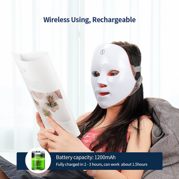 Wireless Usb Charge 7 Colors Led Facial Mask Αναζωογόνηση επιδερμίδας Led Light Θεραπεία φωτονίων Μάσκα αφαίρεσης ακμής κατά των ρυτίδων