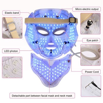 Led маска за лице Led корейска фотонна терапия машина за маска за лице 7 цвята Светлинна терапия Маска за акне Neck Beauty Led Mask