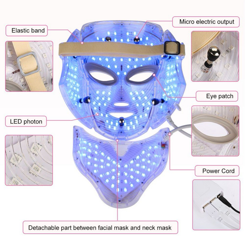 Led arcmaszk Led koreai fotonterápiás arcmaszk gép 7 szín fényterápiás akne maszk nyak szépsége led maszk