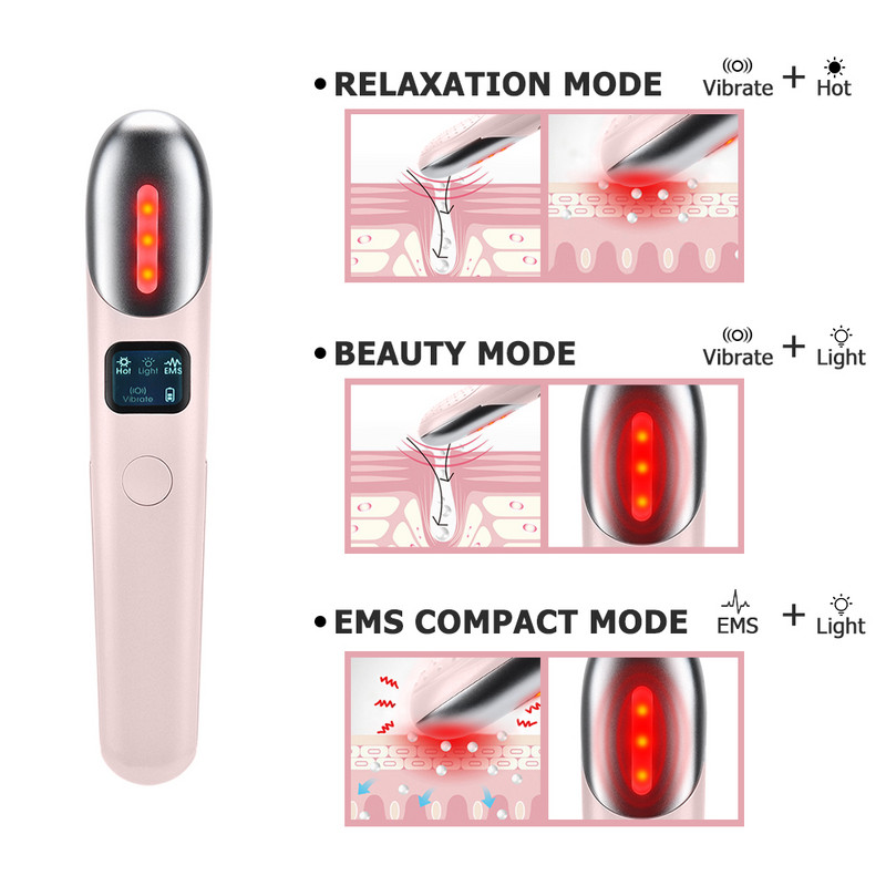 EMS mikroáramú szemmasszírozó piros fényű ránctalanító szemkörnyékápoló szemfáradtság enyhítése 45℃ Hot Compress Vibrációs szemmasszázs készülék