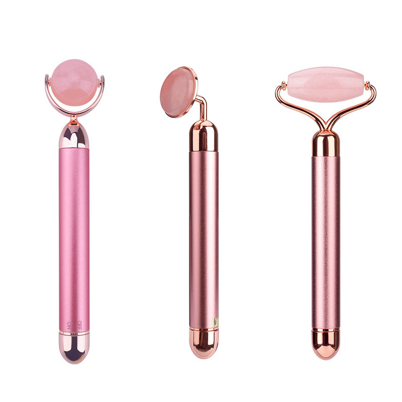 24K Gold Face Lift Beauty Bar Arcmasszírozó Görgő Elektromos Vibráló Rózsakvarc Bőrápoló Masszázs Készülékek Chin Slim Tool