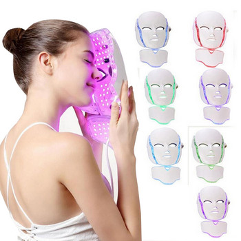 Μάσκα προσώπου 7 χρωμάτων Light LED με αναζωογόνηση του δέρματος του λαιμού Θεραπεία περιποίησης προσώπου Beauty Anti Acne Therapy Λεύκανση