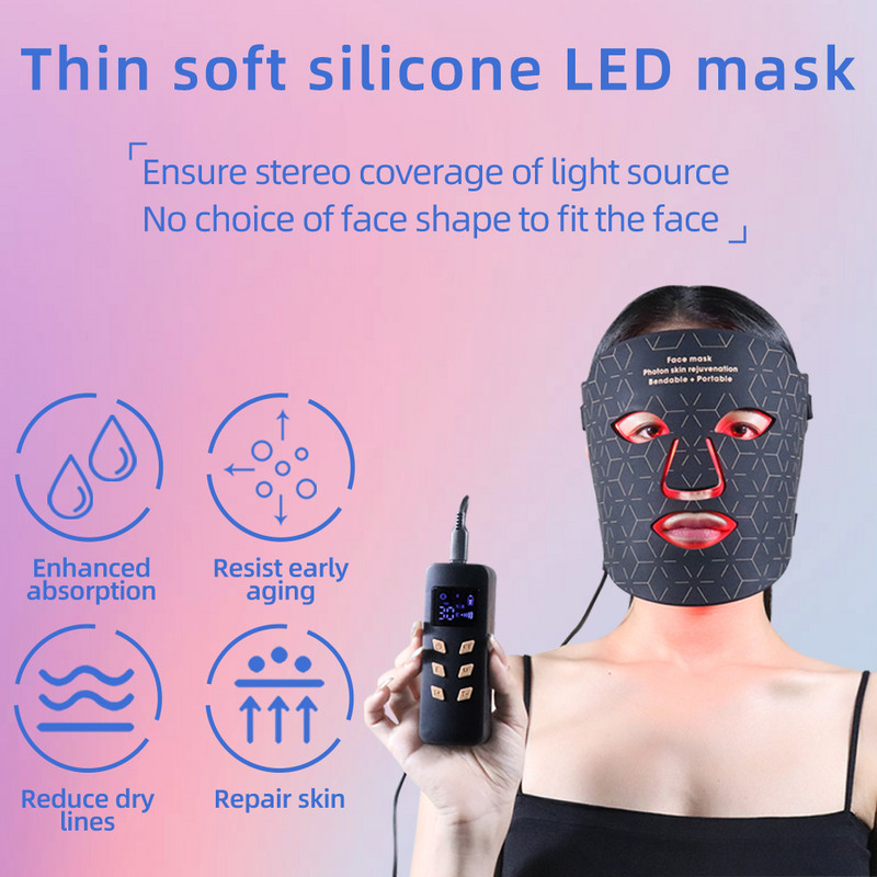 USB Charge 4 színű Led maszk Piros fényterápiás Arc Sebészeti Spa Arc Led Photon Maszk arcápoláshoz Szépség pattanásos kezelés