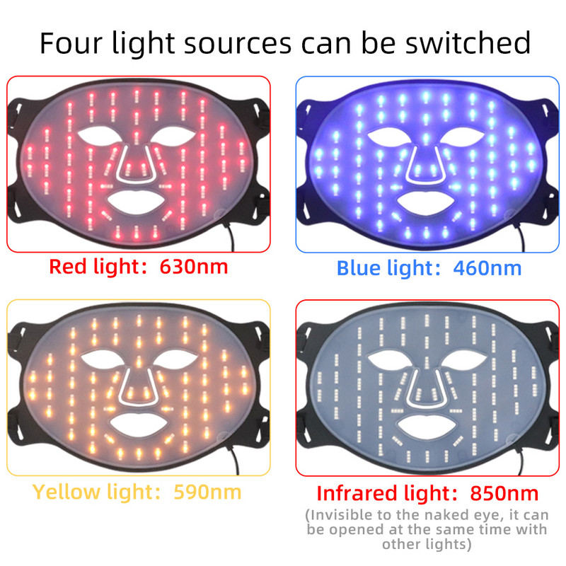 USB Charge 4 színű Led maszk Piros fényterápiás Arc Sebészeti Spa Arc Led Photon Maszk arcápoláshoz Szépség pattanásos kezelés