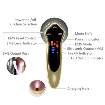 Επαναφορτιζόμενο 6 σε 1 Υπερηχητικό μασάζ φωτονίου κατά της κυτταρίτιδας Sonic EMS Body Slimming Fat Demoval Ion Magic Glove Face Massager
