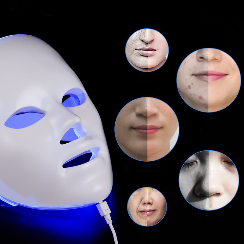 7 szín világos LED bőrfiatalító gépi maszk nyakbőrrel Arcápoló Beauty Anti Acne Therapy Whitening Tool
