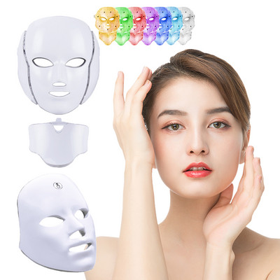 7 culori Led Mască facială Led coreeană Terapie cu fotoni Mască facială Mască pentru terapie cu lumină Mască pentru acnee Mască cu LED pentru frumusețe pentru gât Instrument de îngrijire a pielii