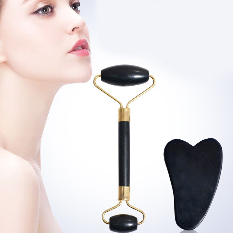 1db Vissza Természetes Obszidián Guasha Gouache Scraper Jade görgős masszírozó arcmasszázshoz Stone Body Beauty karcsúsító bőrápoló eszköz