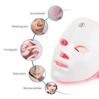 USB Charge 7Colors LED Facial Mask Photon Therapy Αναζωογόνηση δέρματος κατά της ακμής αφαίρεση ρυτίδων Περιποίηση δέρματος Μάσκα λάμψης δέρματος