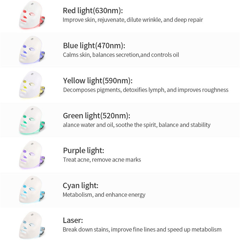 USB Charge 7Colors LED arcmaszk foton terápiás bőrfiatalítás aknés ránctalanítás bőrápoló maszk Bőrvilágosító