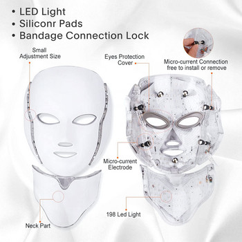 USB 7 Colors LED Facial Mask Photon Therapy Αναζωογόνηση δέρματος κατά της ακμής αφαίρεση ρυτίδων Περιποίηση δέρματος Μάσκα λάμψης δέρματος