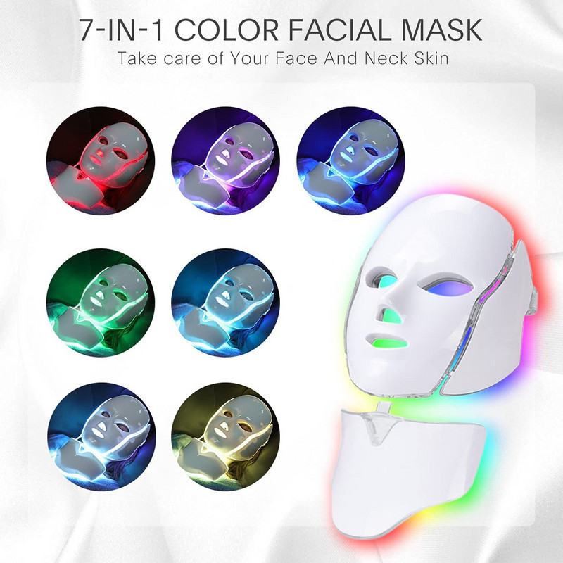 USB 7 Colors LED Arcmaszk Fotonterápiás Bőrfiatalítás Pattanások Elleni Ránctalanítás Bőrápoló Maszk Bőrvilágosító