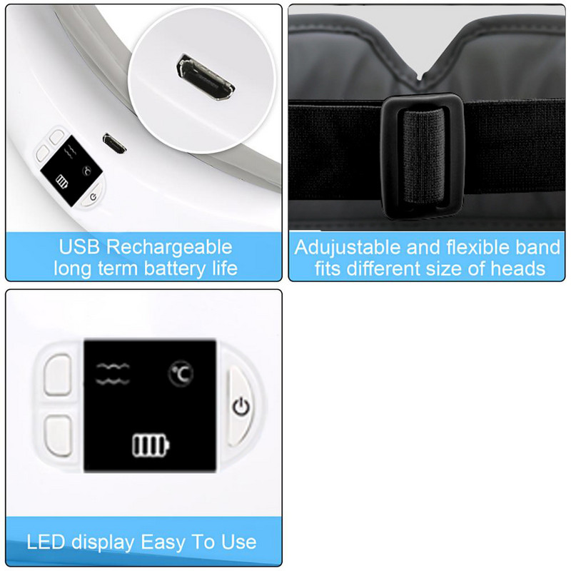 Szemmasszírozó 4D Smart Airbag Vibrációs Szemkörnyékápoló Műszer Hot Compress Bluetooth Szemmasszázs Szemüvegek Fáradtsági tasak és ránctalanító