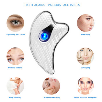 Face Lift Guasha Beautiful Massager Electric Gua Sha Board Нагряван вибриращ масажор за лице Red Blue Therapy Scraping Plate Tool