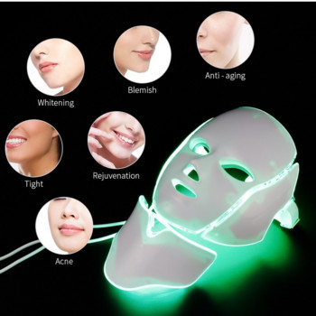 Photon 7Colors Led Μάσκα Προσώπου Αναζωογόνηση Δέρματος Ακμή Αντιρυτιδική με Σύσφιξη Λαιμού Συσκευή Ομορφιάς Korean Light Facial SPA